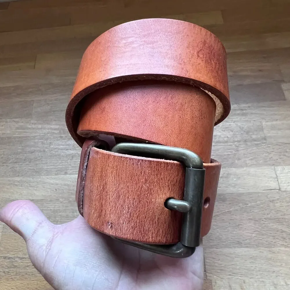 Vintage GAP Italian Leather Belt Size 30 Cognac Brown 1.5” Brass Buckle
